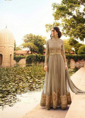 Grey7103 Georgette Indian Wedding PartyWear Suit at Zikimo