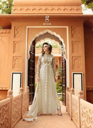 OffWhite7105 Georgette Indian Wedding PartyWear Suit at Zikimo