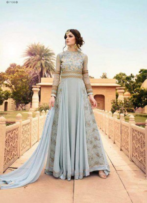 SkyBlue7108 Georgette Indian Wedding PartyWear Suit at Zikimo