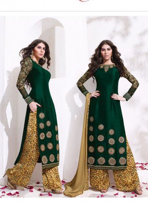 GreenBiege8018 Raw Silk Digital Printed Party Wedding Anarkali Suit at Zikimo