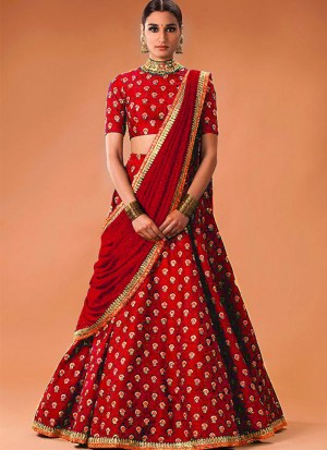 Red03 BhagalpiuriSIlk Indian WeddingParty Fusion Lehenga Choli at ZIkimo