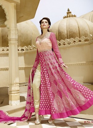 Pink Shenoa9022 GeorgetteNet WeddingParty Layered Anarkali Suit at ZIkimo