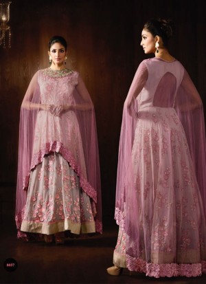 GreyPurple8057 Georgette Embroidery Anarkali Suit With Cape Dupatta At Zikimo
